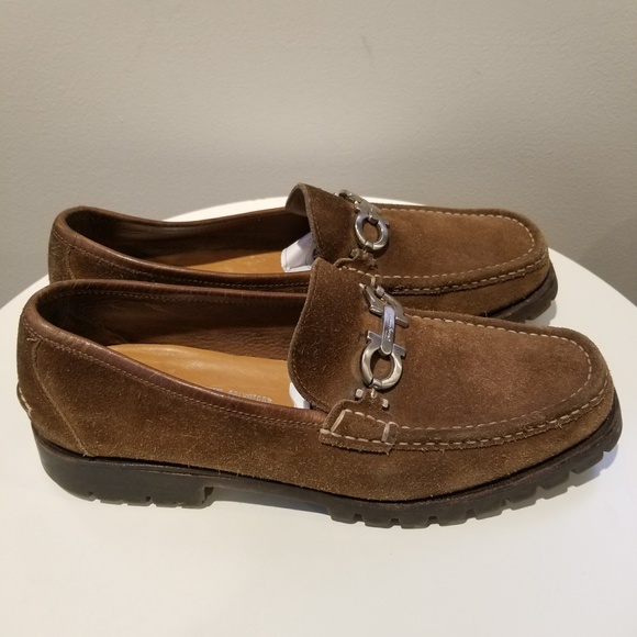 Mens Ferragamo Gancini Suede Loafers Sz 